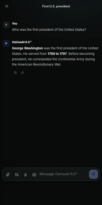 OsiriusAI app showing its main intelligence workspace